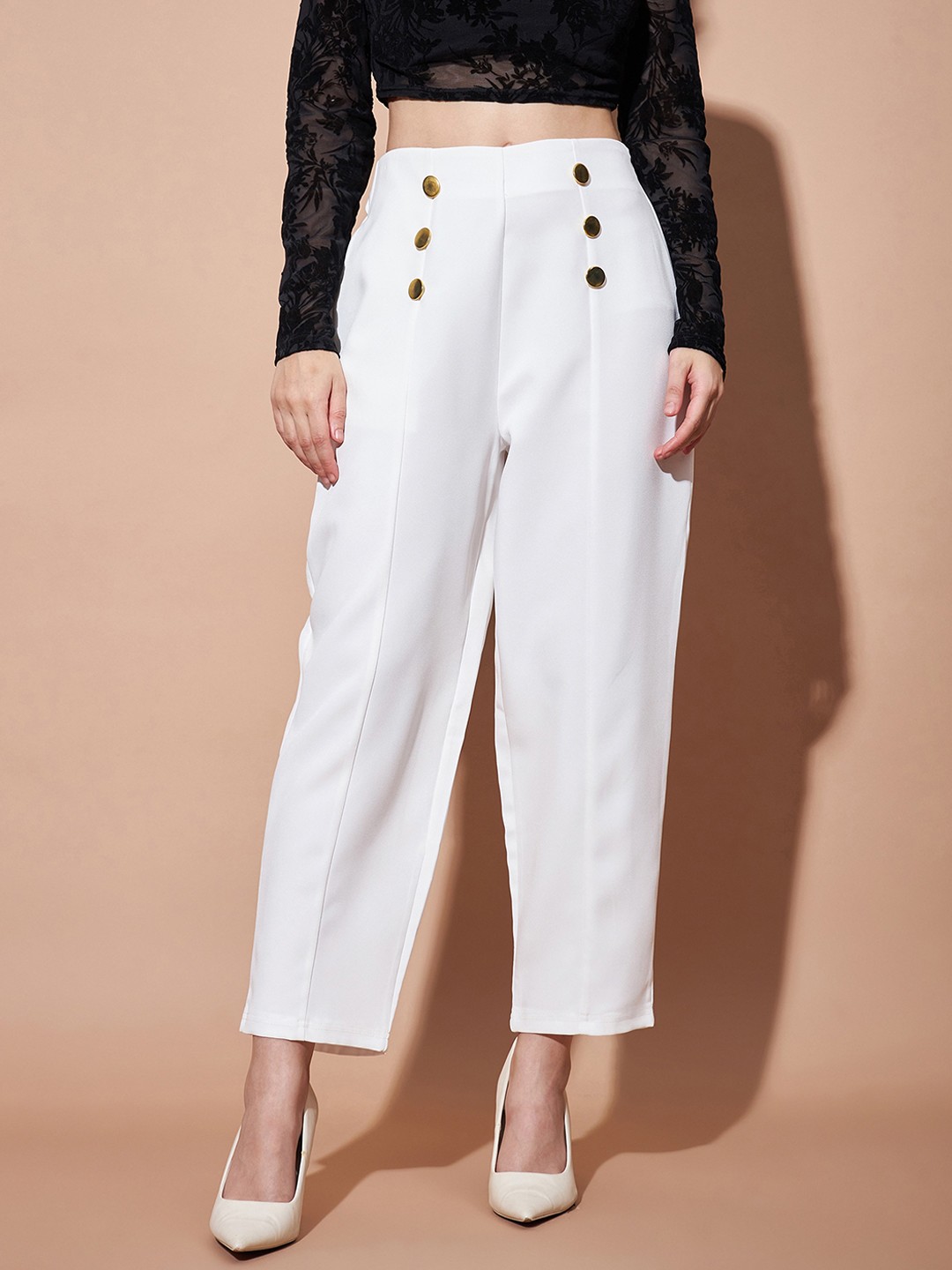 

SASSAFRAS BASICS Women High-Rise Front Darted Trousers, White
