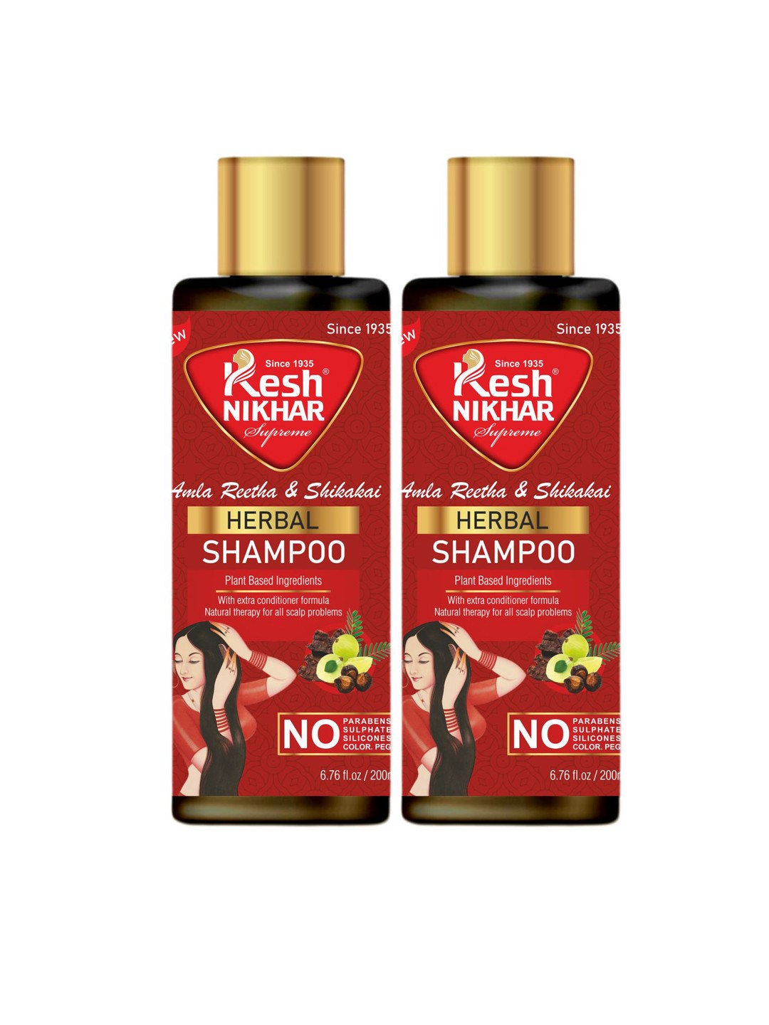 

Set Of 2 Supreme Herbal Shampoo With Amla Reetha & Shikakai - 200ml Each, Red