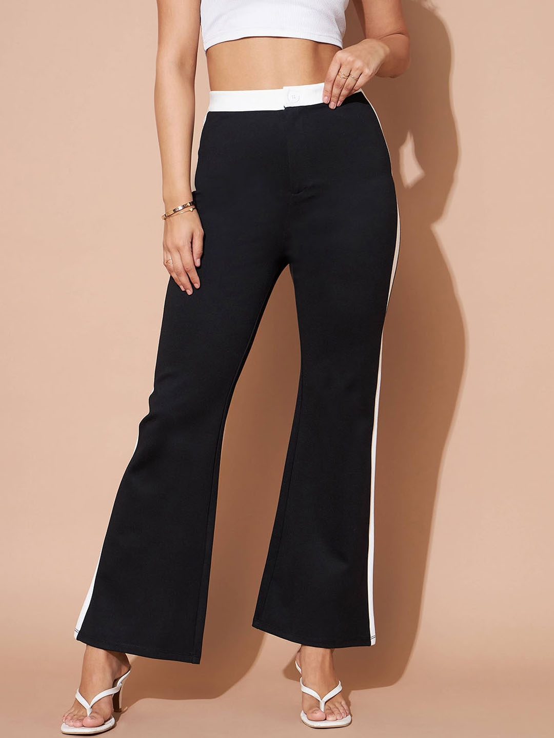 

SASSAFRAS BASICS Women Flared High-Rise Plain Bootcut Trousers, Black