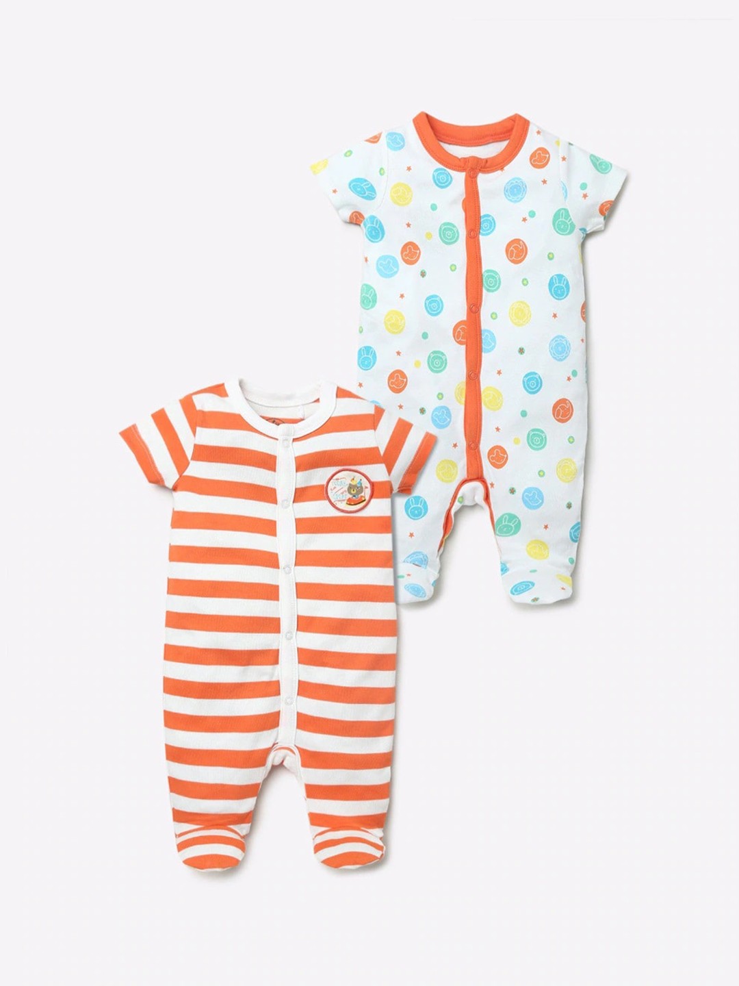 

JusCubs Infants Boys Pack Of 2 Printed Cotton Sleepsuits, Orange