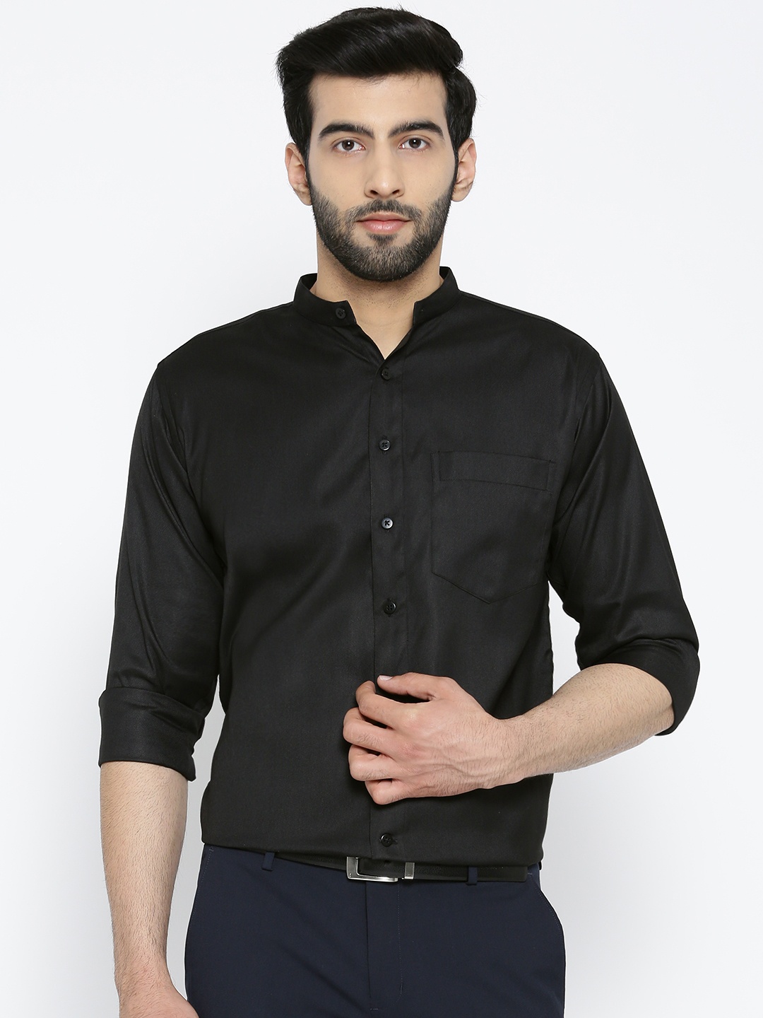 

Shaftesbury London Men Black Smart Slim Fit Solid Semiformal Shirt