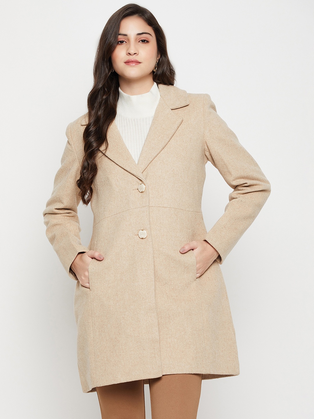 

Cantabil Single-Breasted Notched-Lapel Long Overcoat, Beige