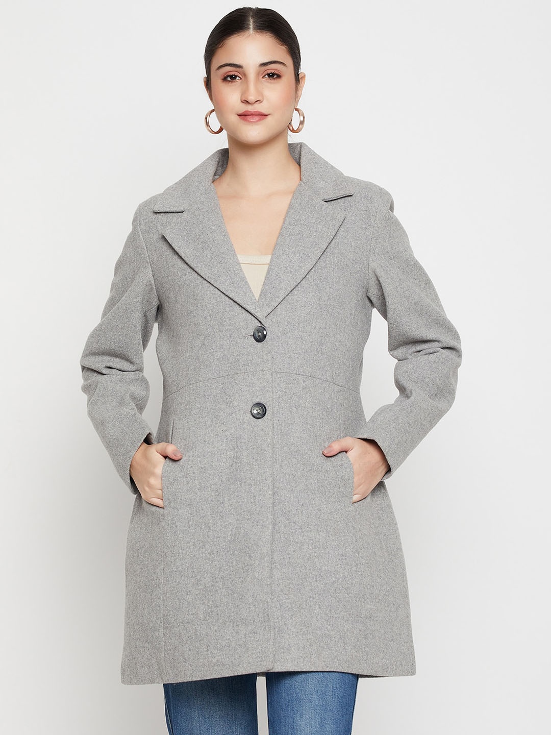 

Cantabil Notched Lapel Longline Overcoat, Grey