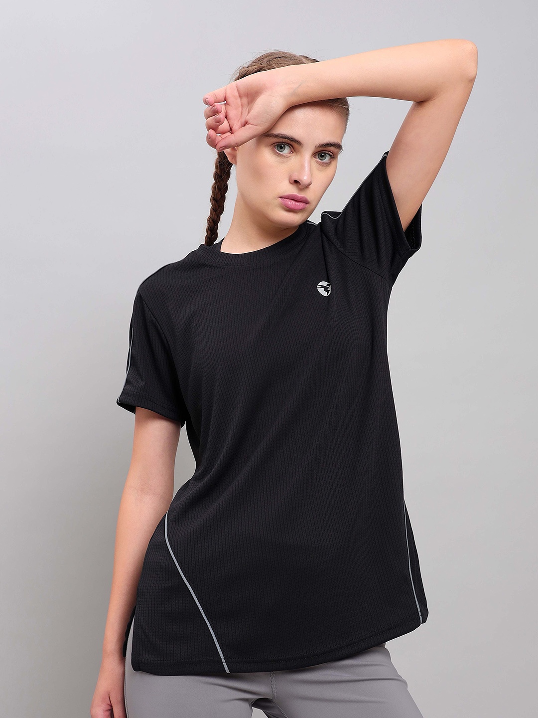 

Technosport Striped Anti Odour Slim Fit Sports T-Shirt, Black