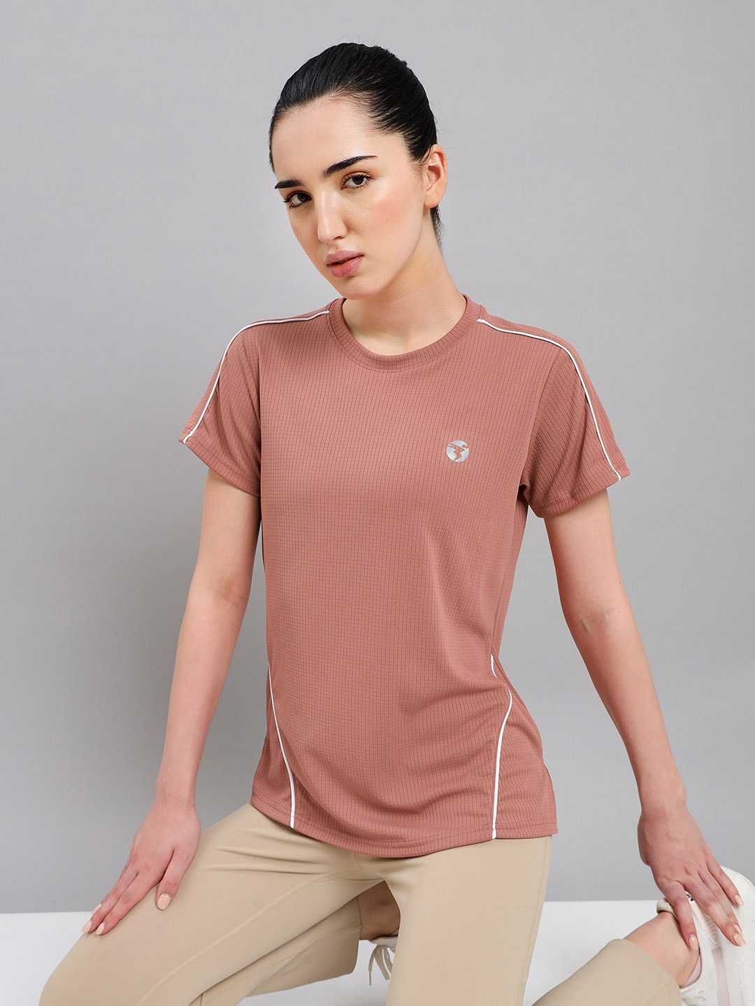 

Technosport Striped Anti Odour Slim Fit Sports T-Shirt, Nude