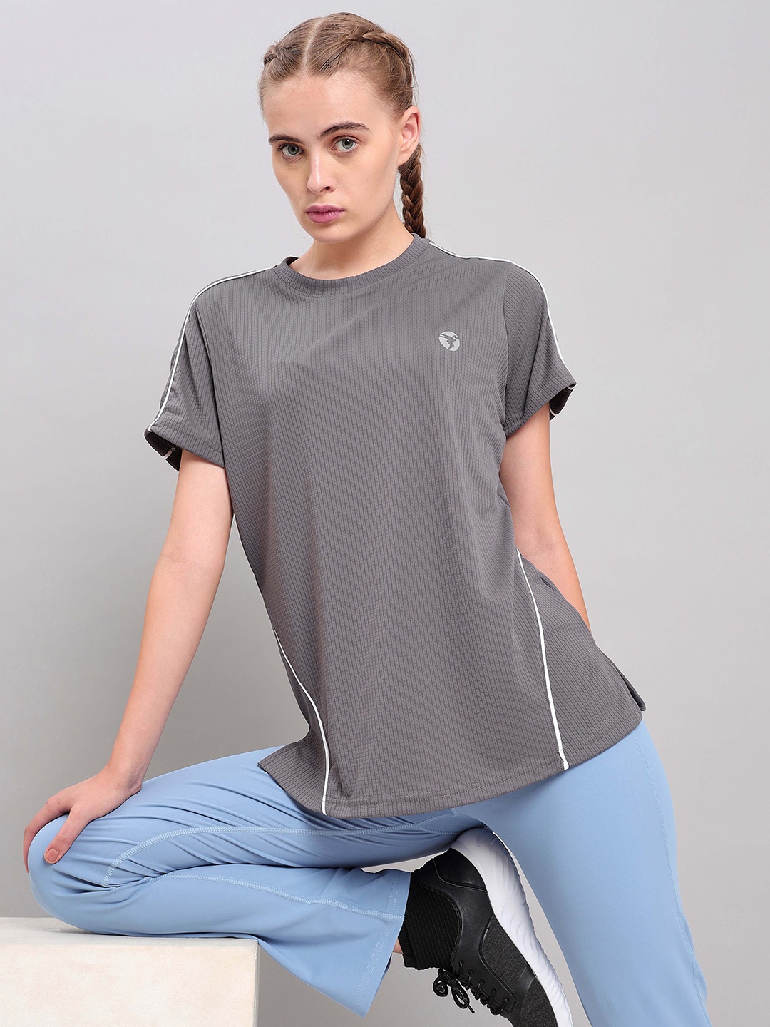 

Technosport Striped Anti Odour Slim Fit Sports T-Shirt, Grey