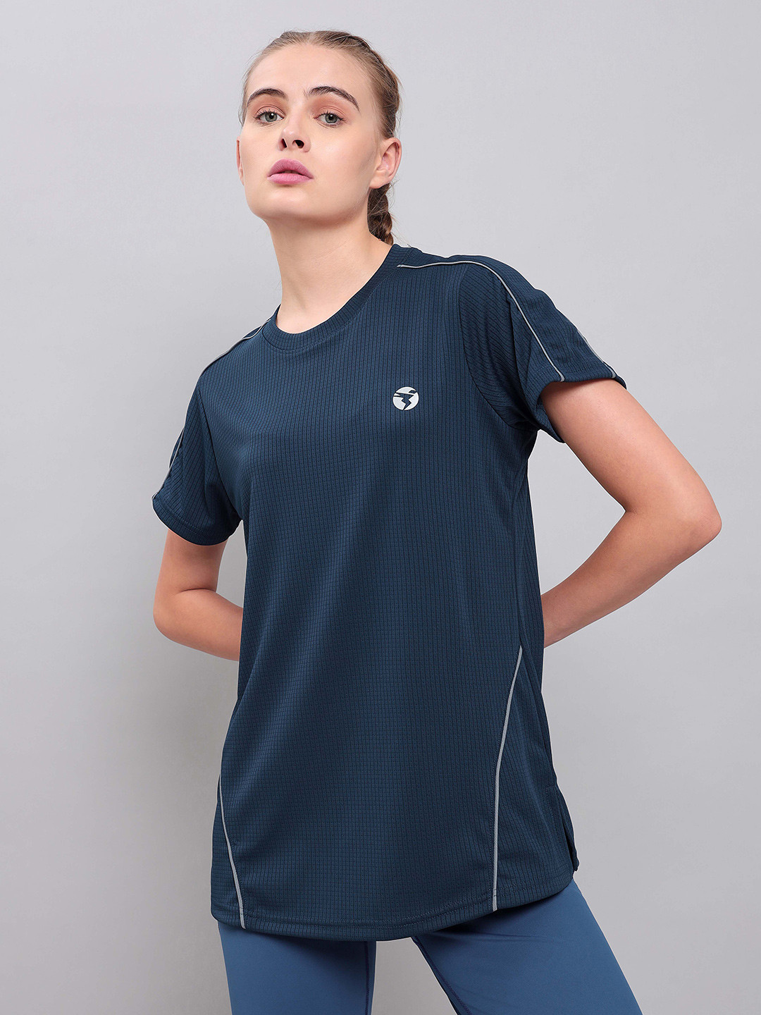 

Technosport Striped Anti Odour Slim Fit Sports T-Shirt, Navy blue