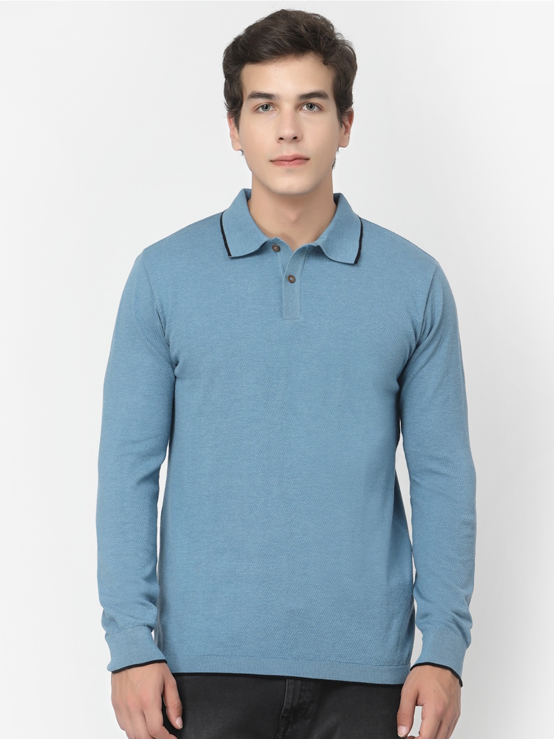 

Kalt Polo Collar Long Sleeves Cotton T-shirt, Blue