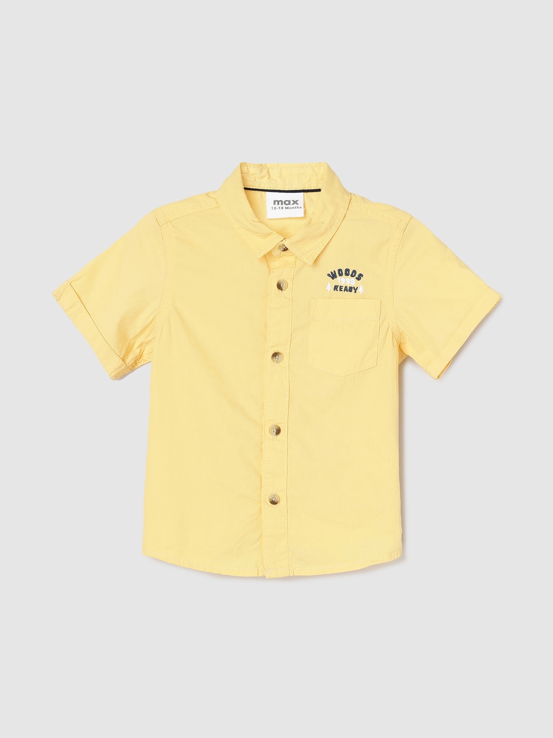 

max Boys Spread Collar Embroidered Chest Pocket Pure Cotton Casual Shirt, Yellow
