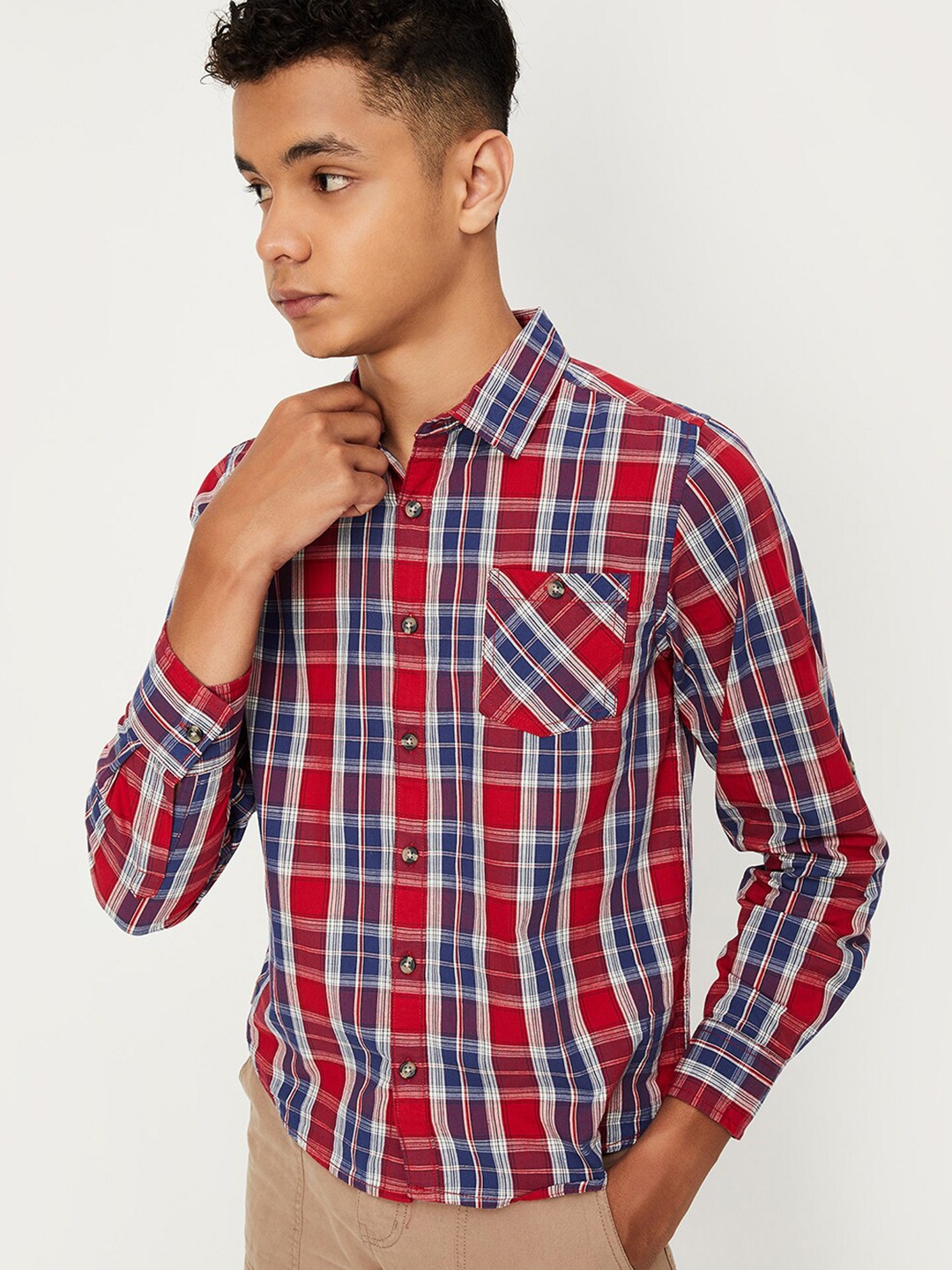 

max Boys Tartan Checked Pure Cotton Casual Shirt, Multi