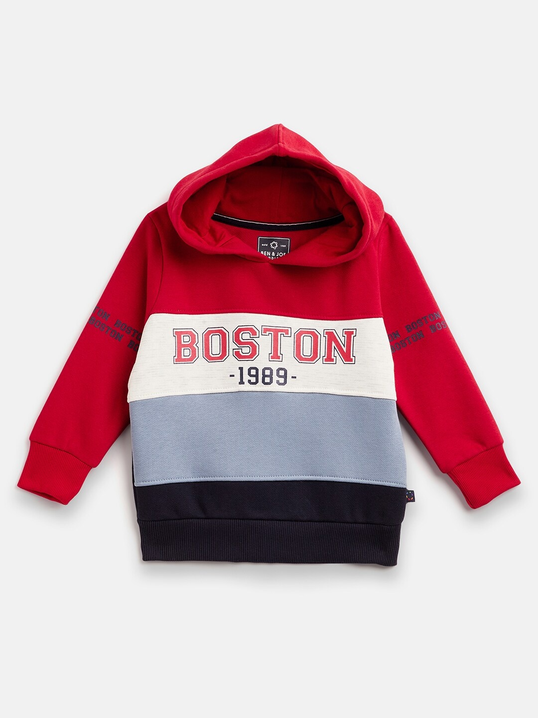 

Ben & Joe Boys Typography Printed Hooded Fleece Pullover Sweatshirt, Navy blue