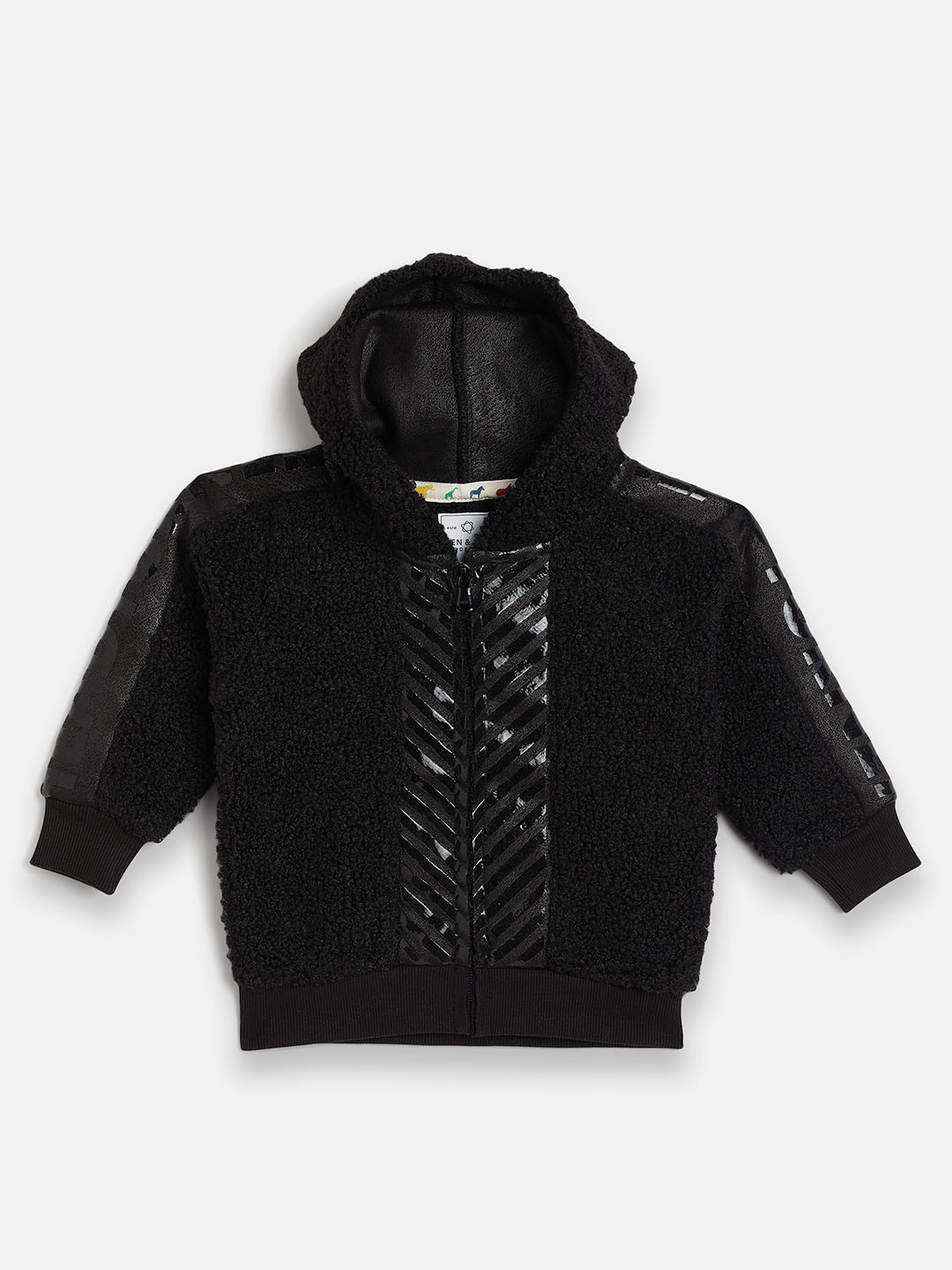

Ben & Joe Boys Self Design Hooded Fleece Front-Open Sweatshirt, Black