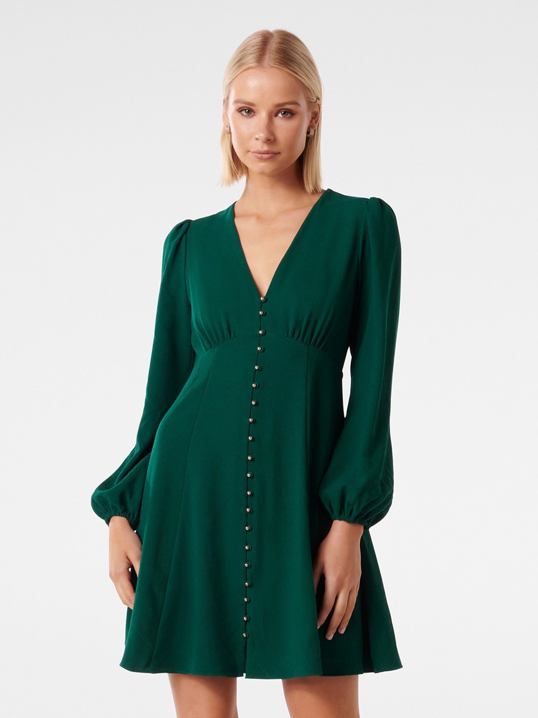 

Forever New Puff Sleeve A-Line Mini Dress, Green