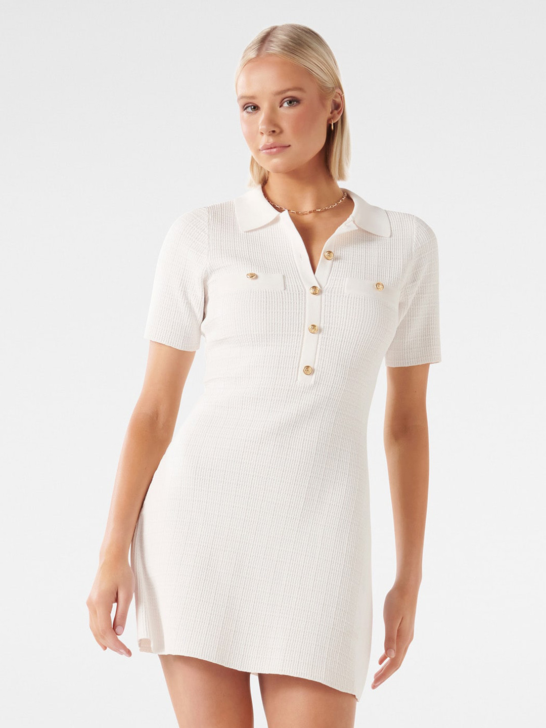 

Forever New Shirt Collar Textured T-shirt Mini Dress, White
