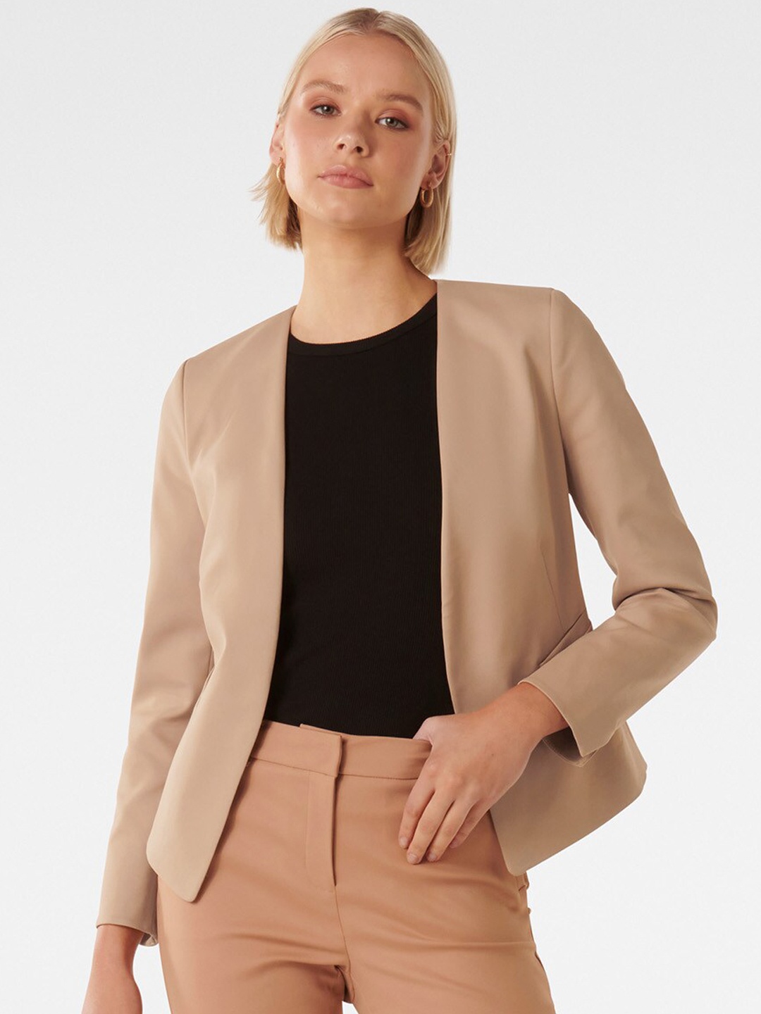 

Forever New Tailored-Fit Open-Front Casual Blazer, Beige