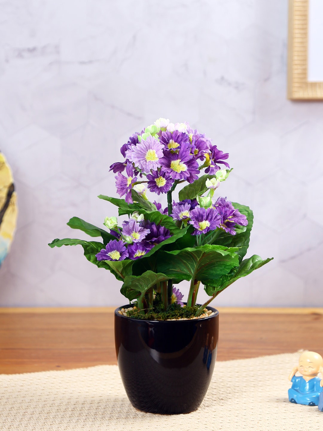 

Fourwalls Purple & Black Artificial Primula Flower Bonsai Plant With Pot