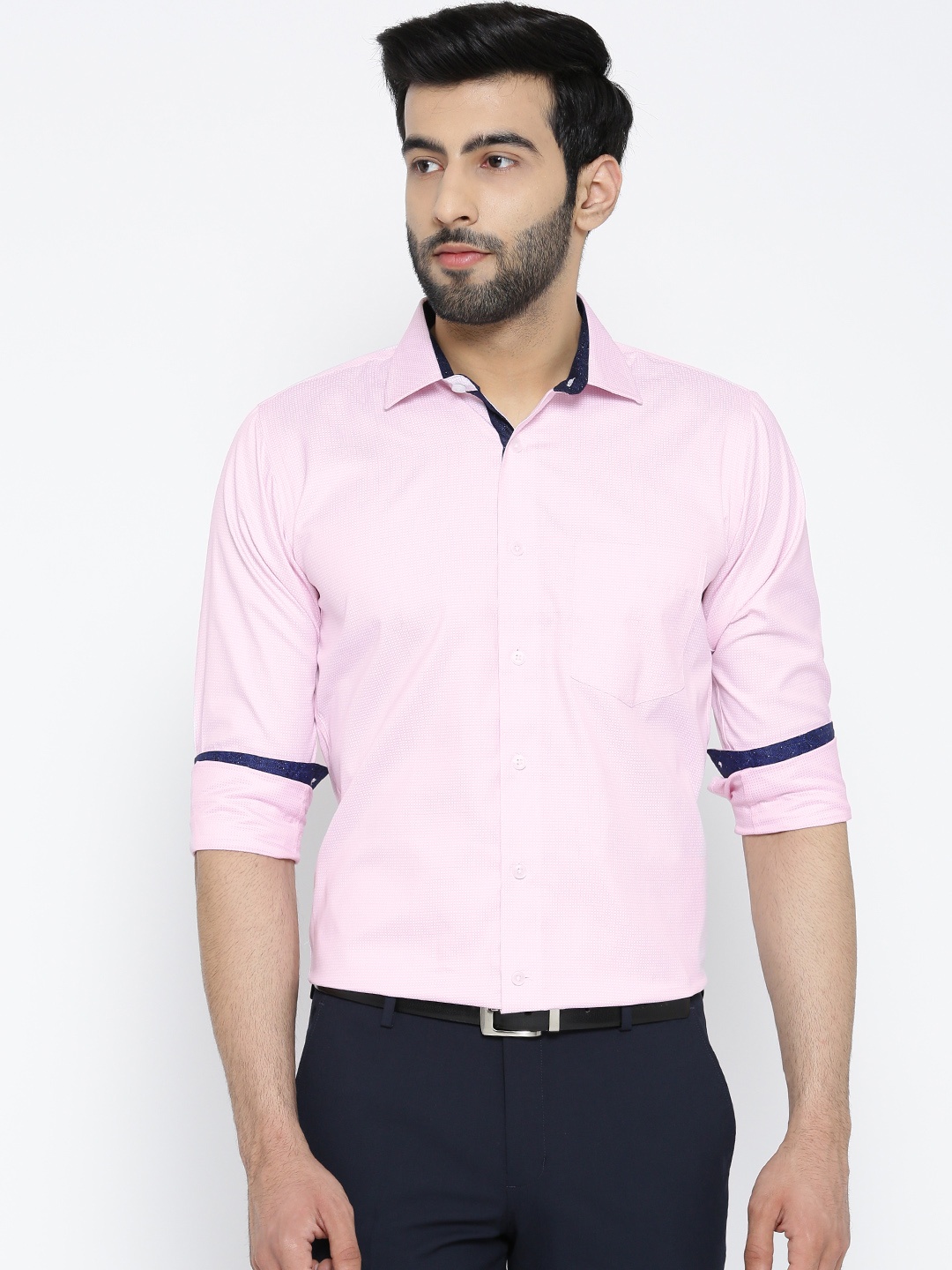 

Shaftesbury London Men Pink Smart Slim Fit Self-Checked Semiformal Shirt