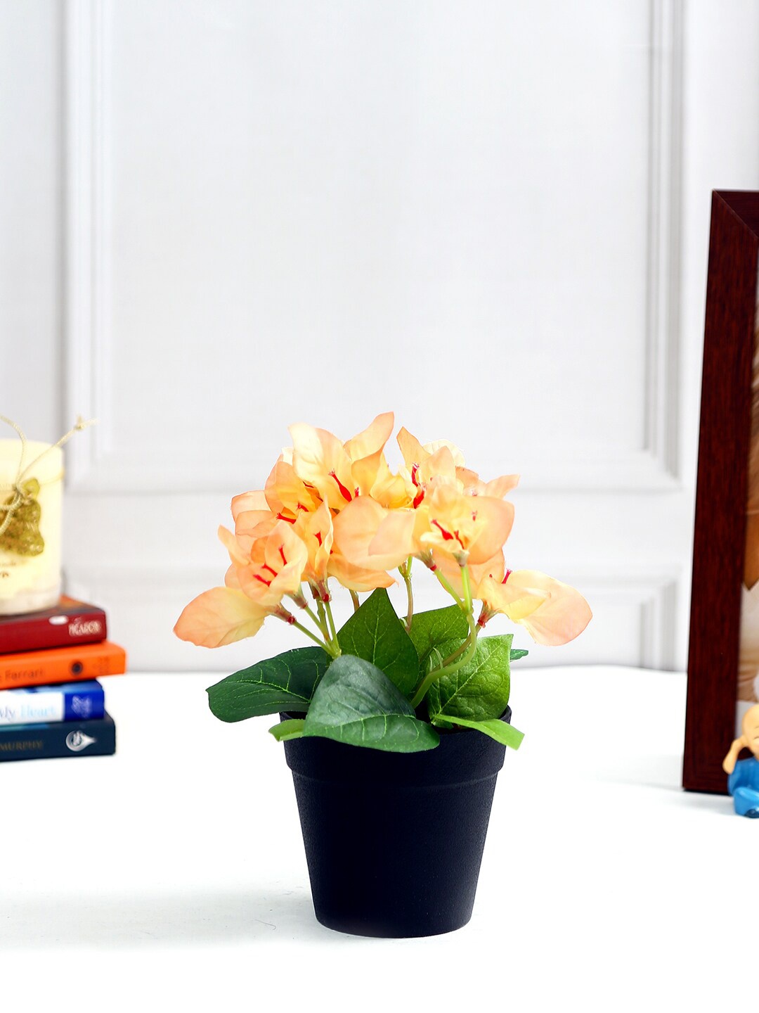 

Fourwalls Peach-color & Black Artificial Bougainvillea Plant With Pot