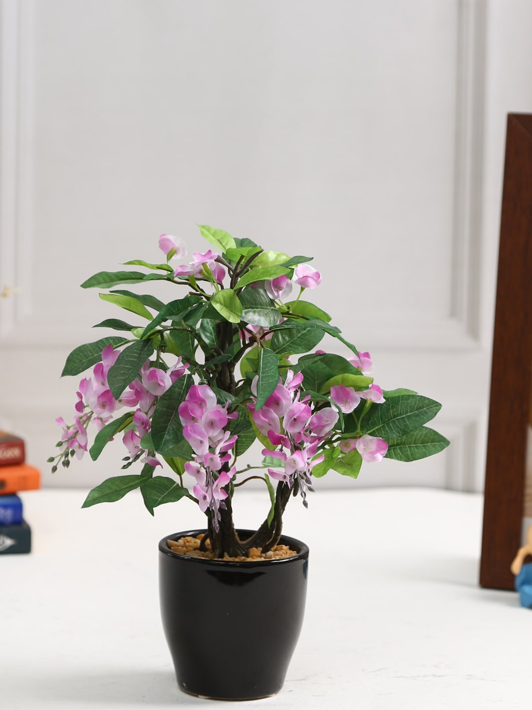 

Fourwalls Purple & Black Artificial Wisteria Flower Plant With Pot