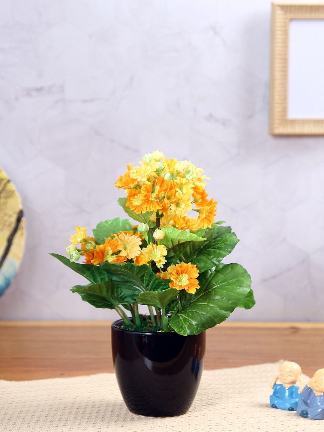 

Fourwalls Orange-color & Black Artificial Primula Flower Bonsai Plant With Pot