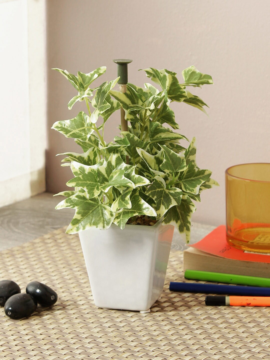 

Fourwalls Green & White Artificial Wandering Jew Bonsai Plant With Pot