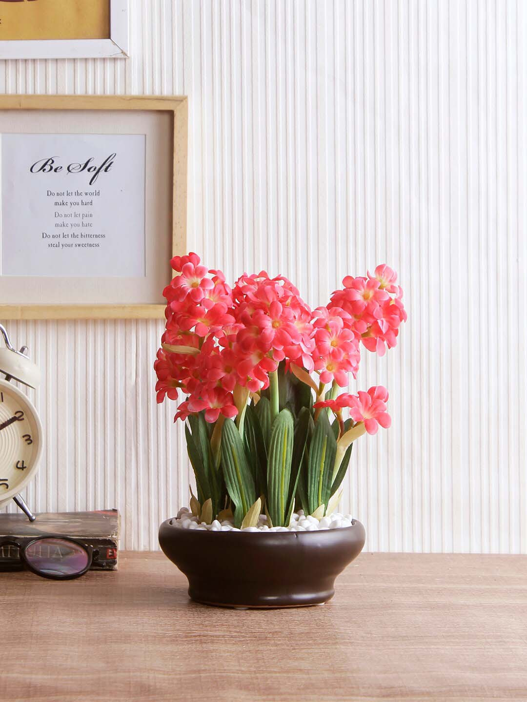 

Fourwalls Pink & Green Artificial Hyacinth Flower Plant With Pot