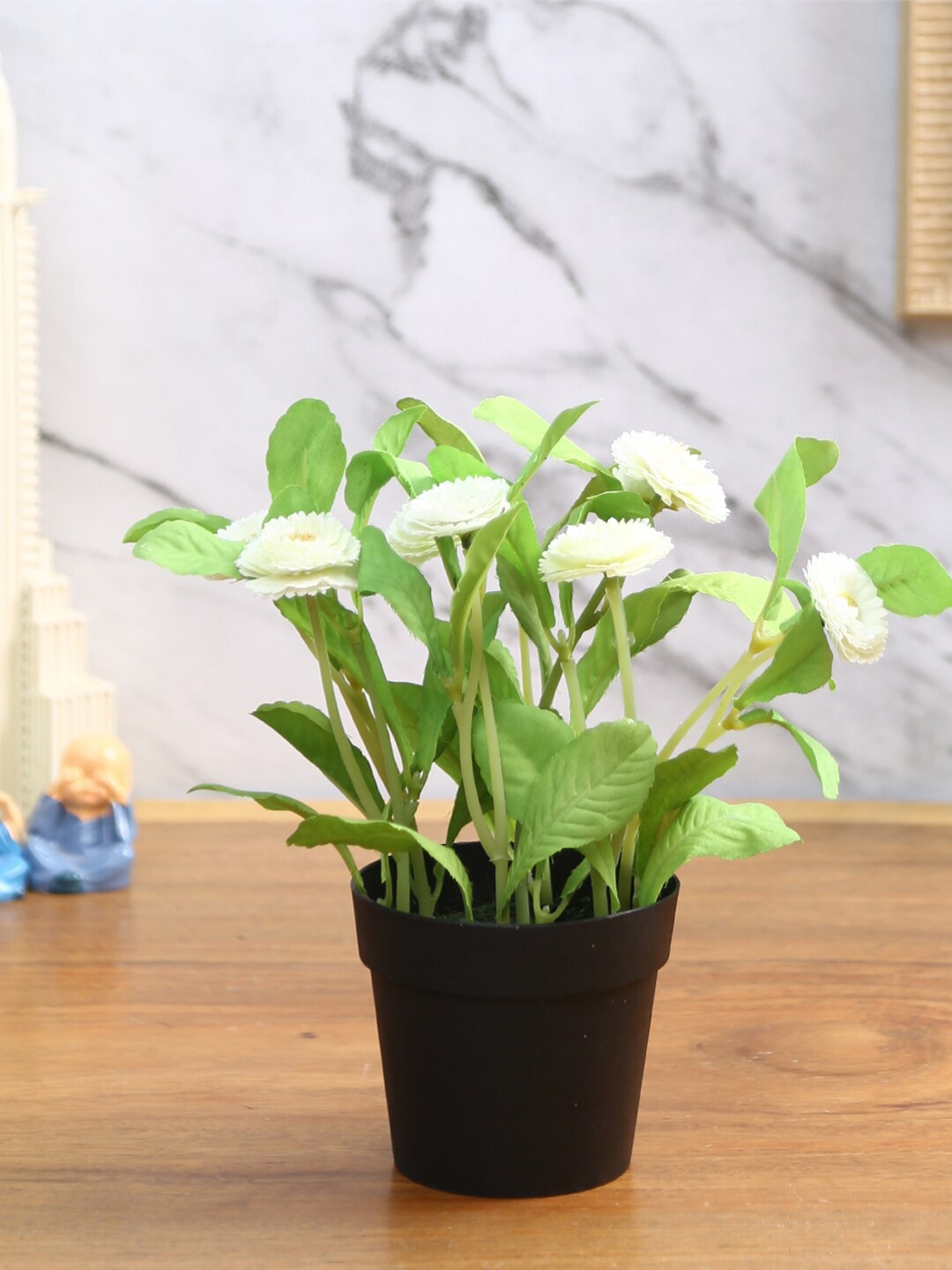 

Fourwalls White & Green Artificial Daisy Flower Plant With Pot