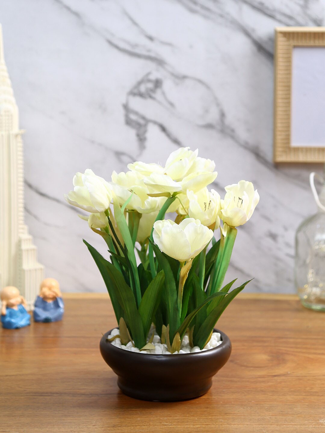 

Fourwalls White & Green Artificial Tulip Flower Plant With Pot