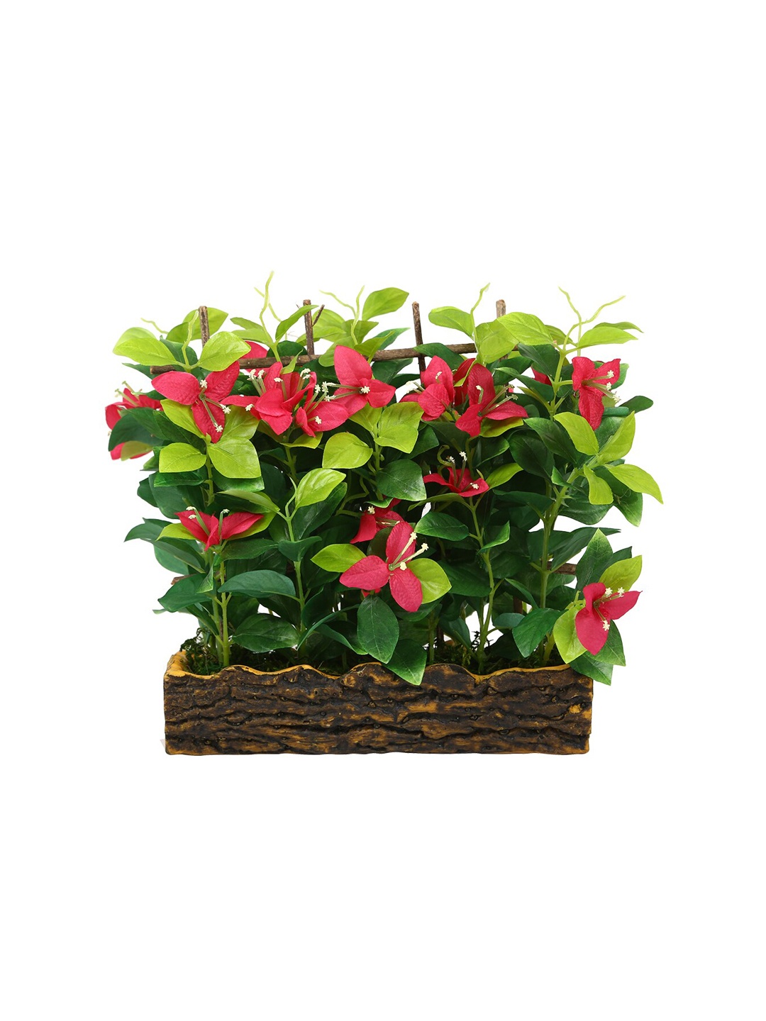 

Fourwalls Red & Green Artificial Bougainvillea Flower Plant With Pot