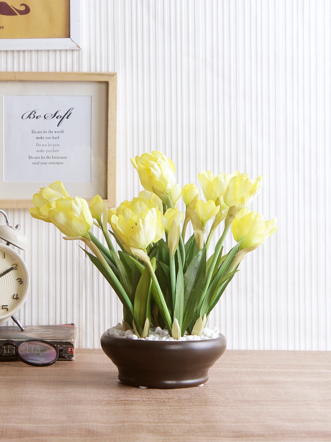 

Fourwalls Yellow & Green Artificial Tulip Plant With Pot