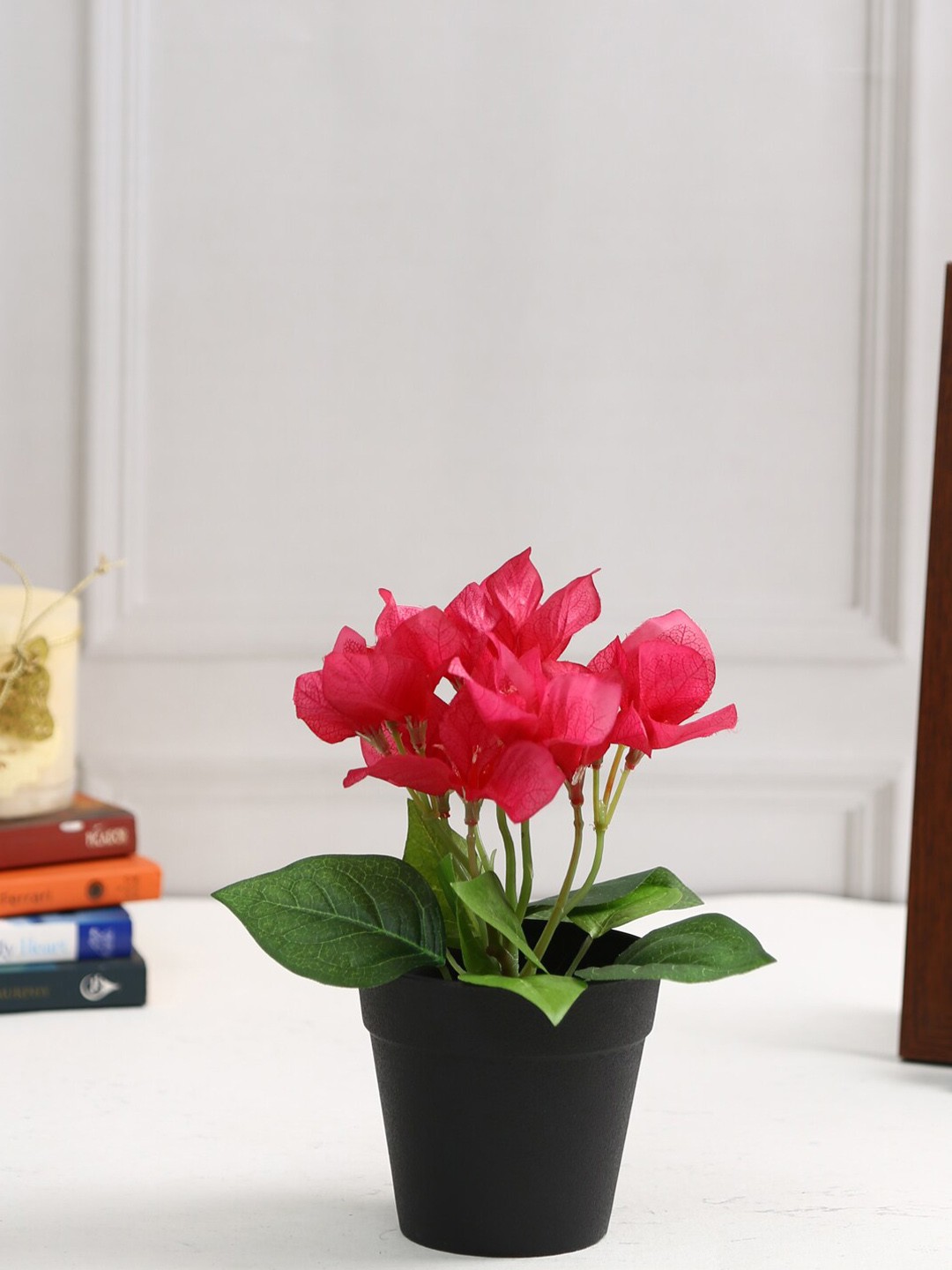 

Fourwalls Pink & Black Artificial Bougainvillea Flower Plant With Pot