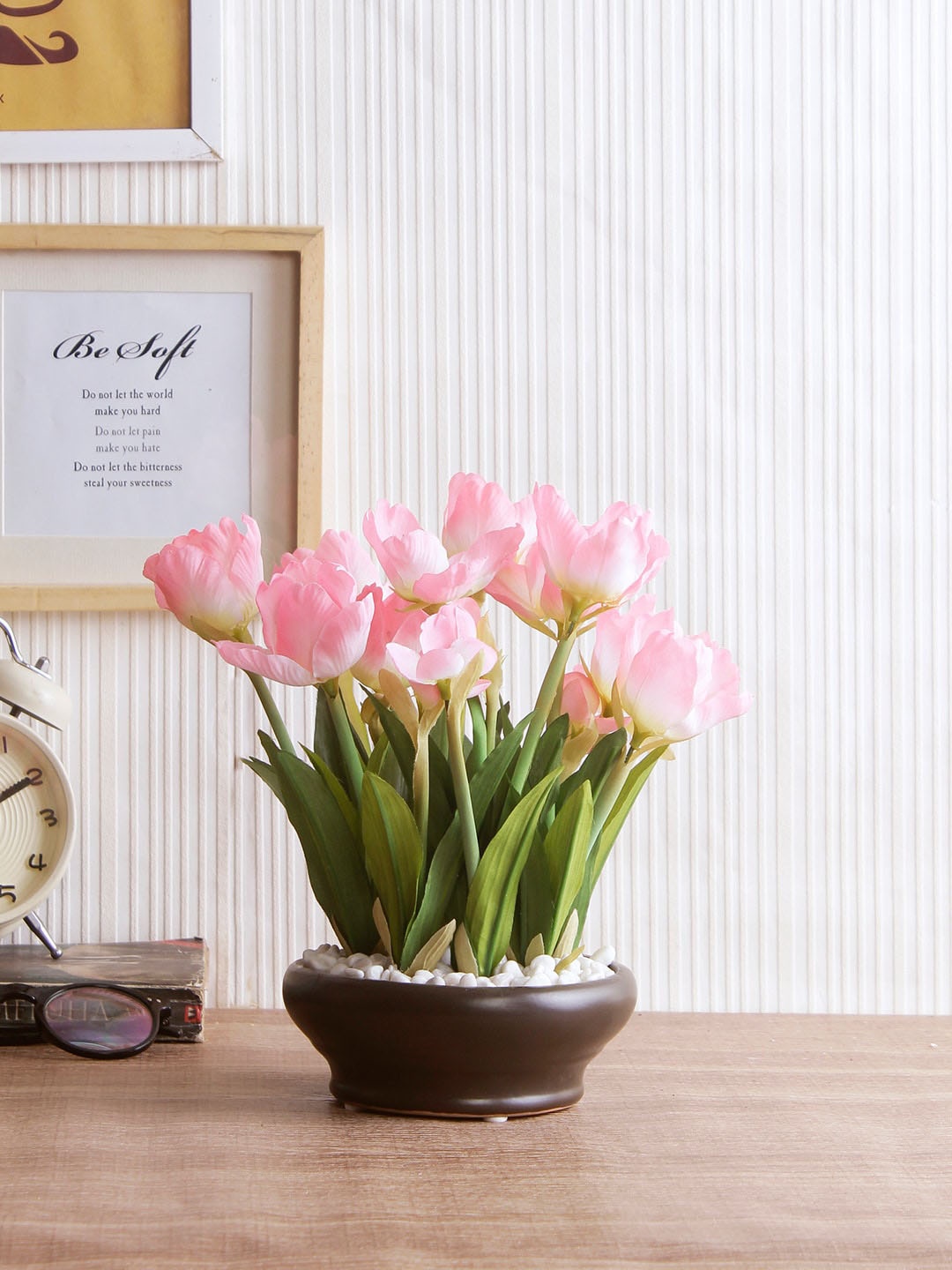 

Fourwalls Pink & Green Artificial Tulip Flower Plant With Pot