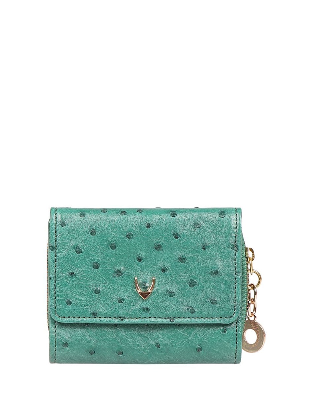 

Hidesign Women Geometric Self Design Leather Three Fold Wallet, Green