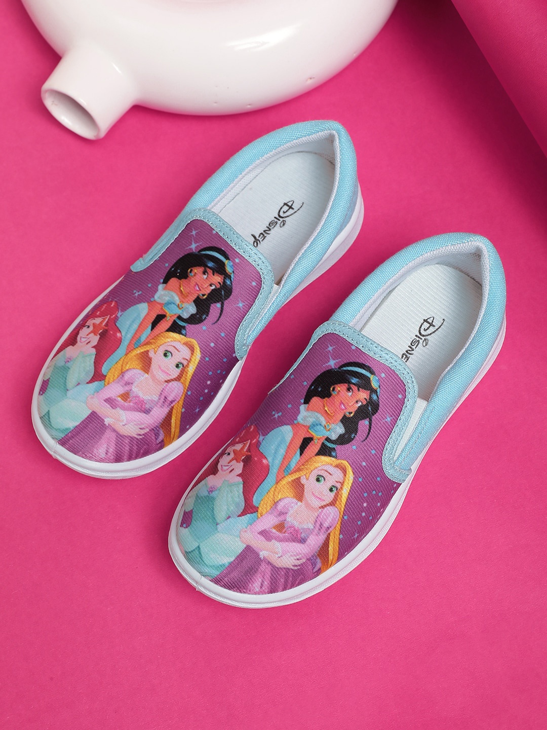 

Kids Ville Girls Disney Princess Printed Textile Contrast Sole Slip-On Sneakers, Blue