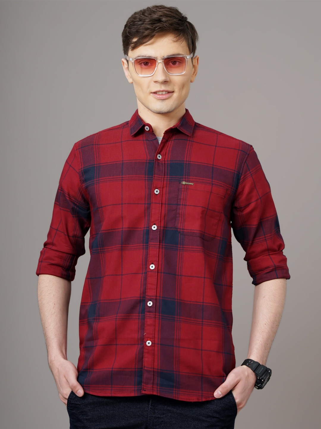 

PAUL STREET Standard Slim Fit Checked Casual Shirt, Red