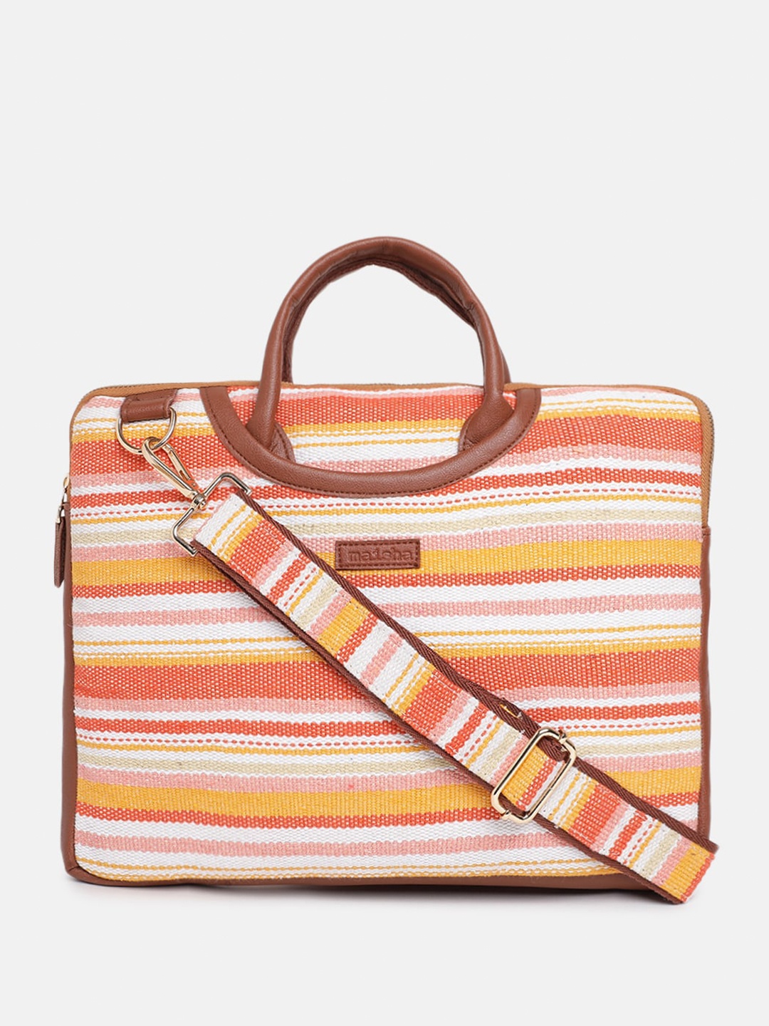 

Maisha Striped Jute Laptop Bag Up to 16 inch, Orange