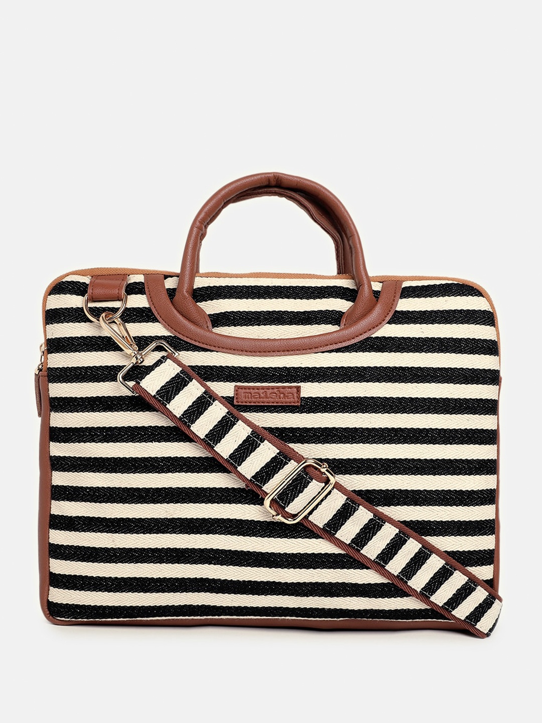 

Maisha Women Striped Jute Laptop Sleeve-Up To 13 inch, Black