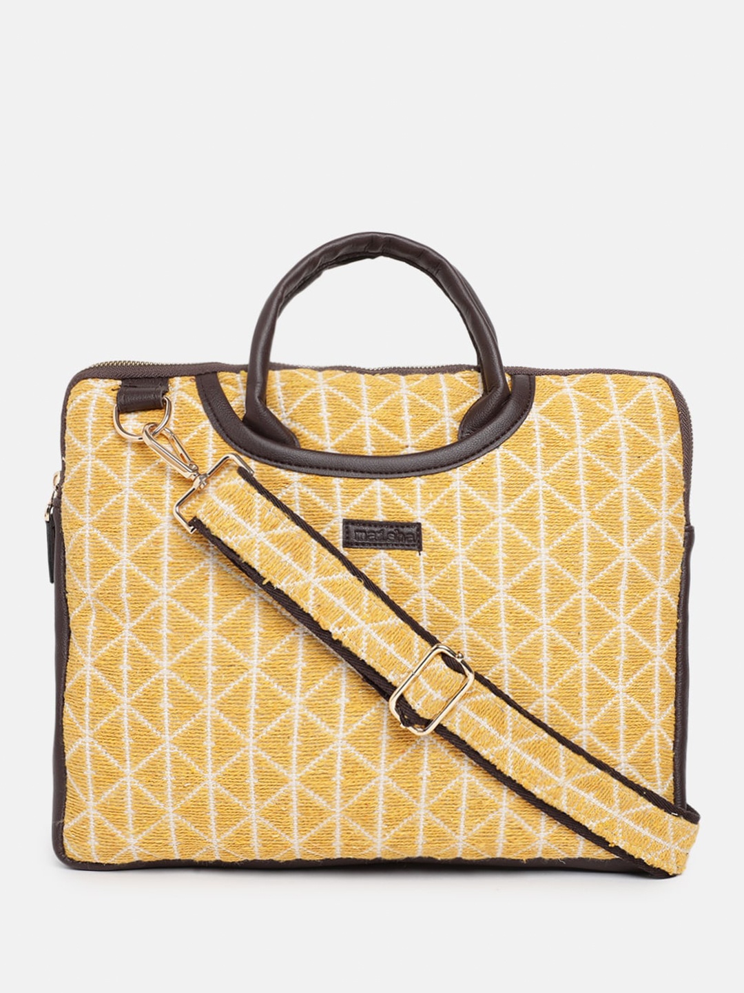 

Maisha Checked Jute Laptop Bag Up to 16 inch, Mustard