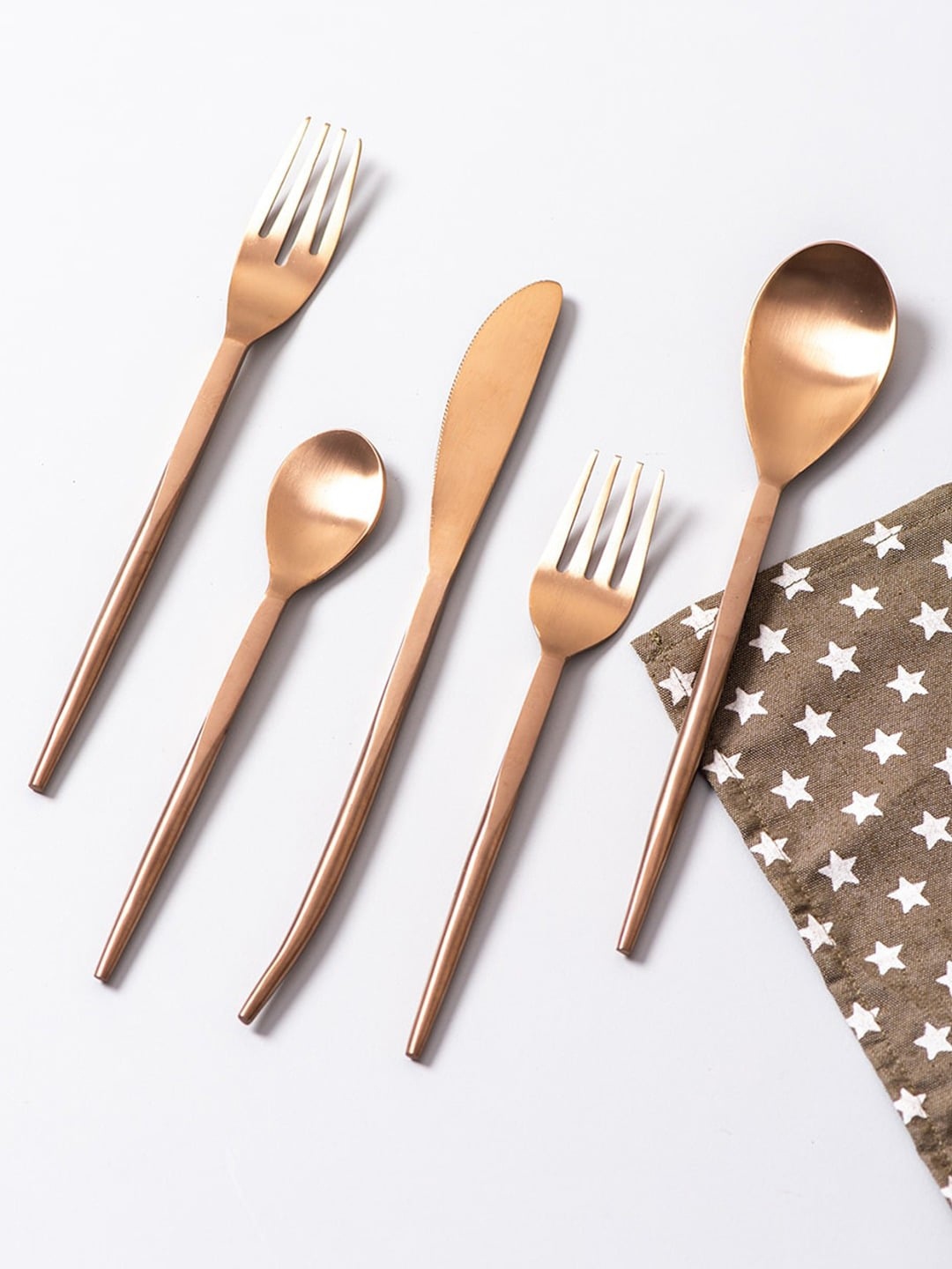 

nestroots Gold Toned 5 Pieces Stainless Steel Cutlery Set