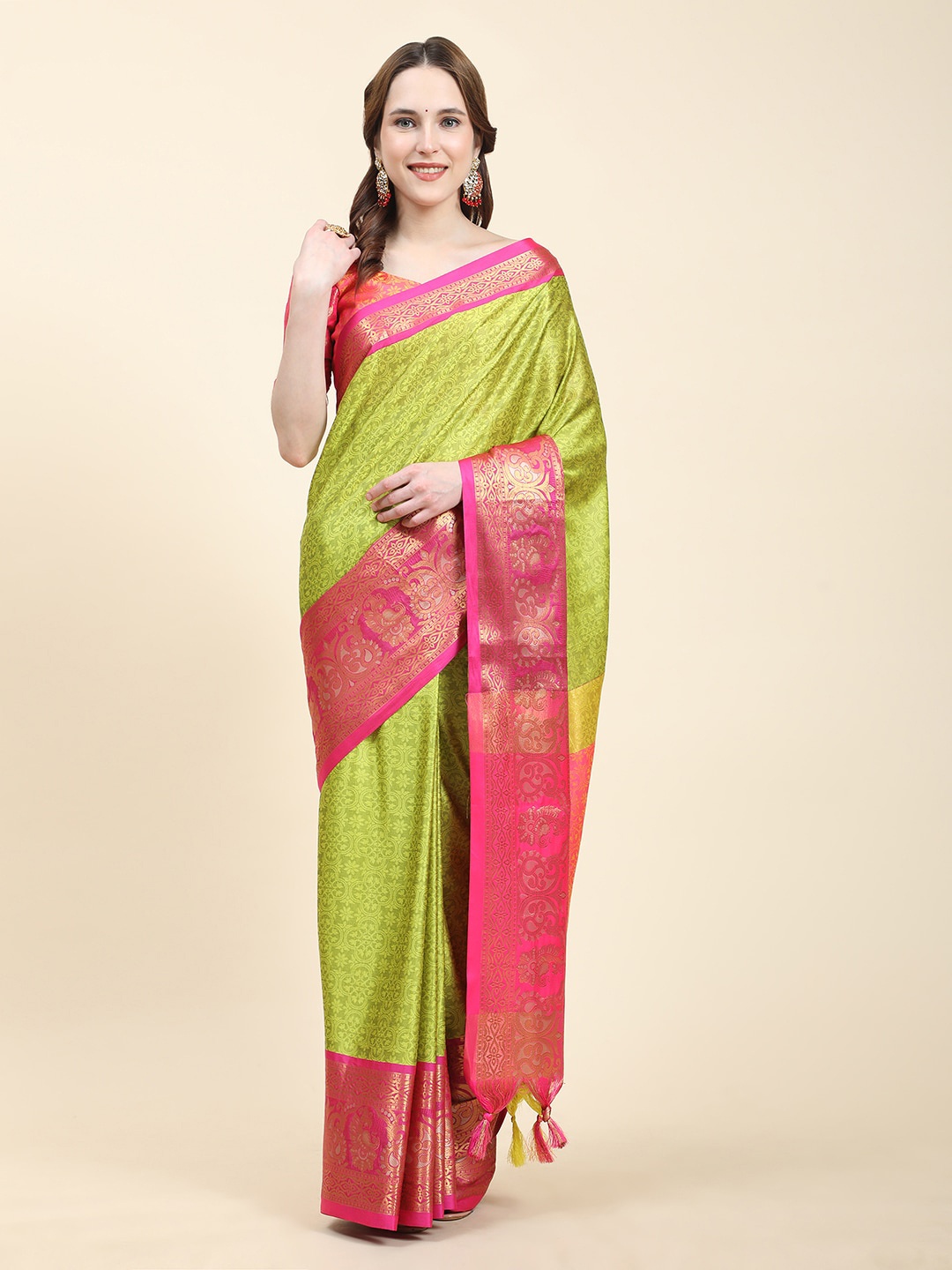 

KALINI Woven Design Zari Silk Cotton Saree, Green