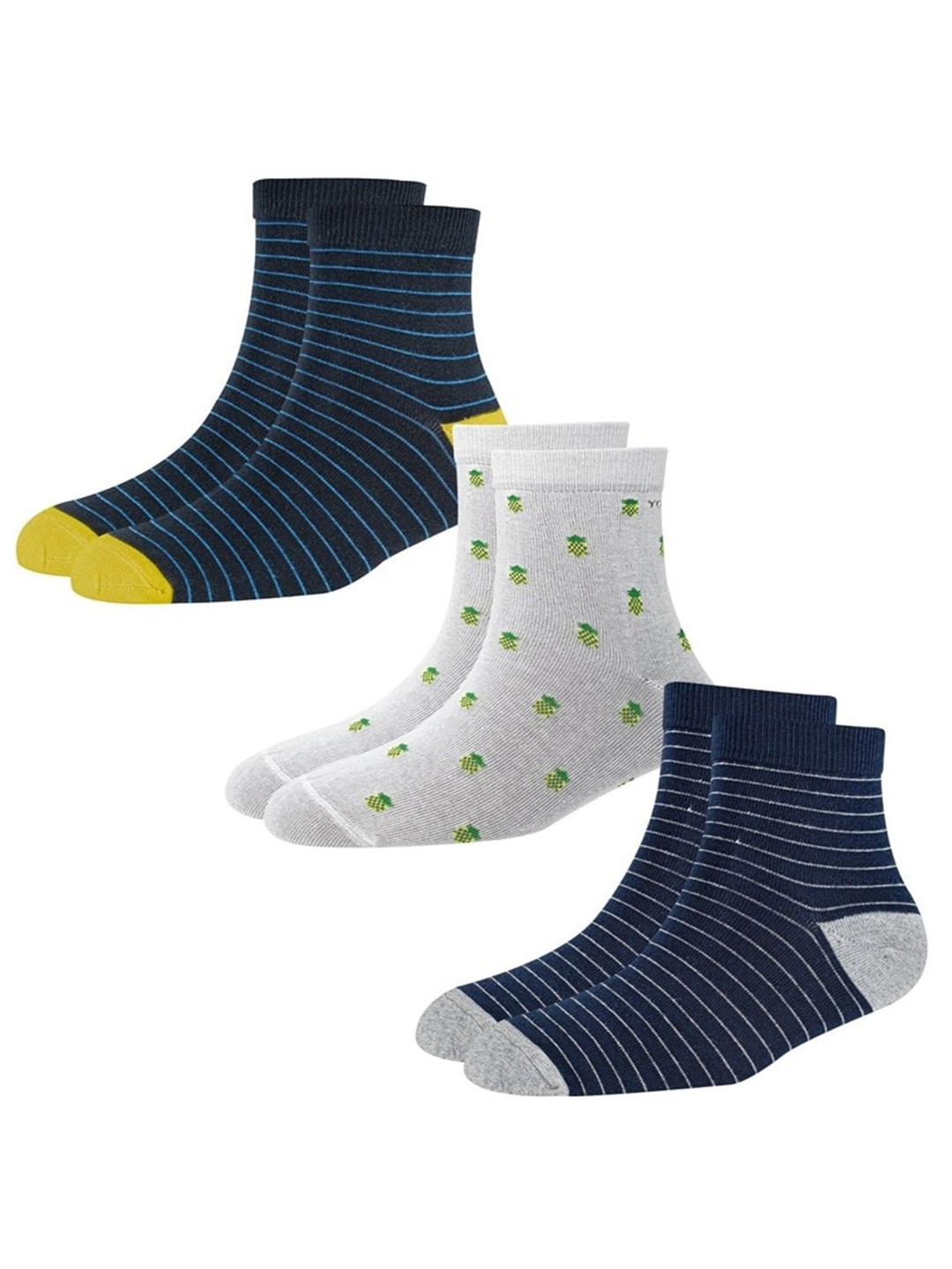 

Cotstyle Men Pack Of 3 Assorted Patterned Anti-Bacterial Ankle-Length Socks