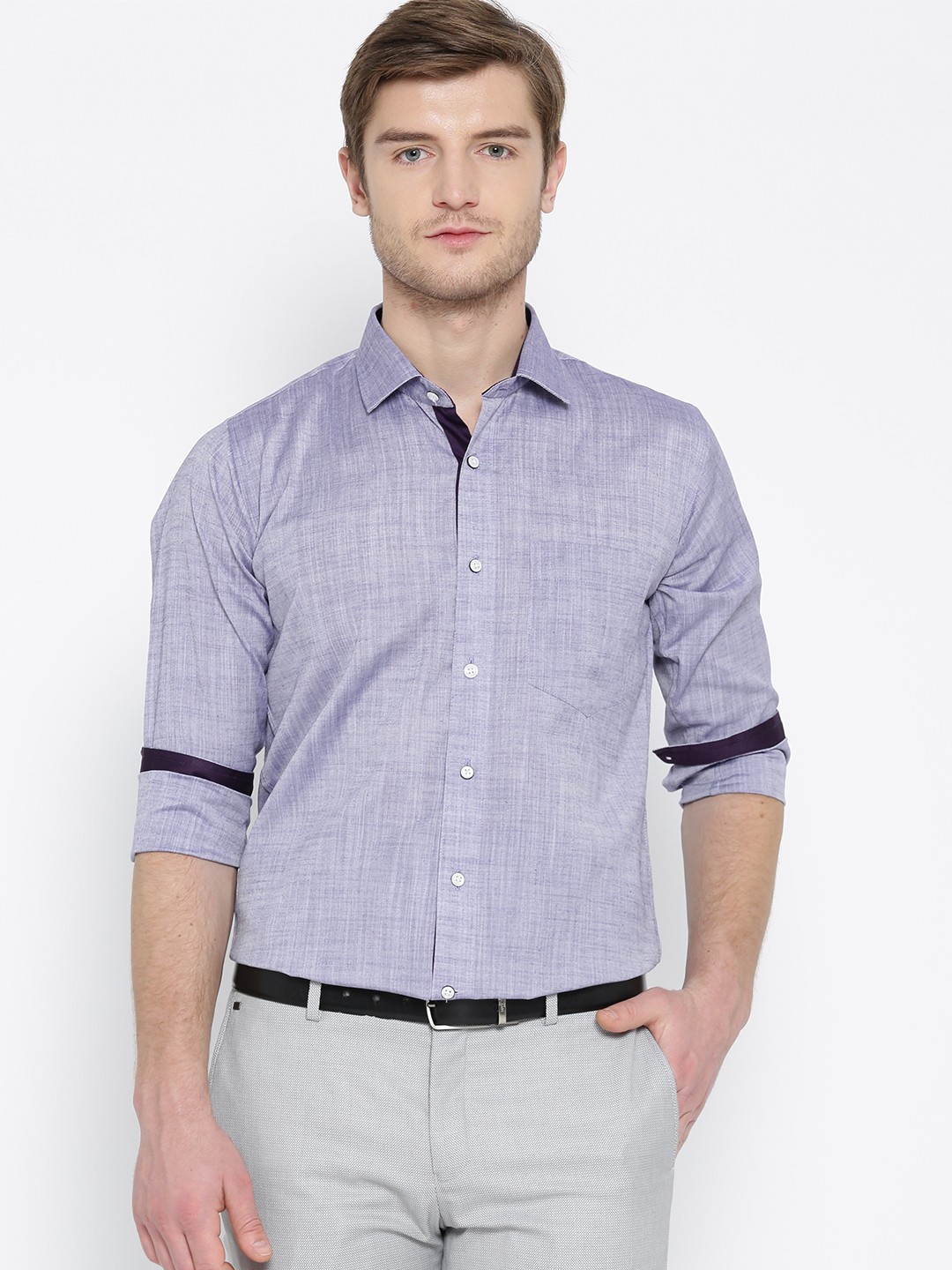 

Shaftesbury London Men Purple Smart Slim Fit Solid Semiformal Shirt