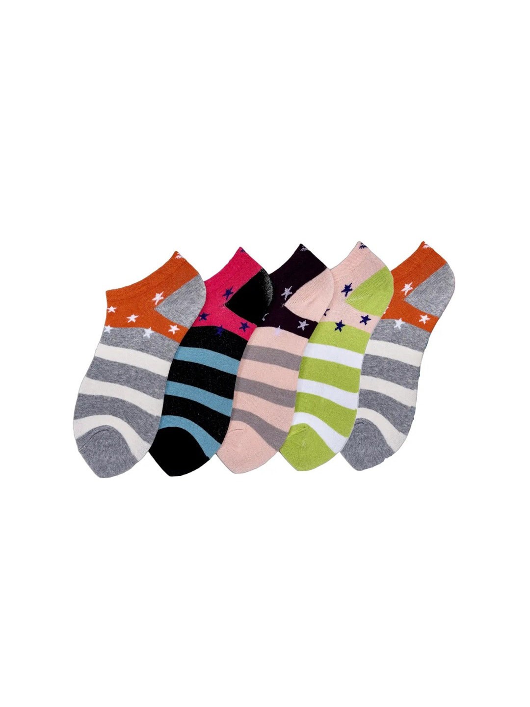 

Cotstyle Men Pack Of 5 Striped Low Ankle Socks, Grey