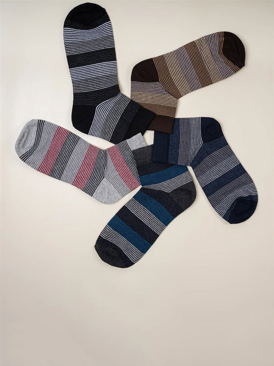 

Cotstyle Men Pack Of 5 Striped Ankle-Length Socks, Black