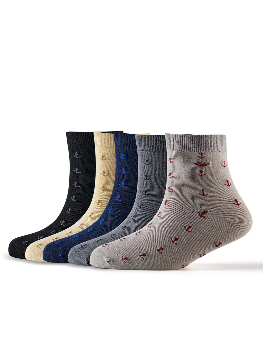 

Cotstyle Men Pack Of 5 Patterned Ankle-Length Socks, Grey
