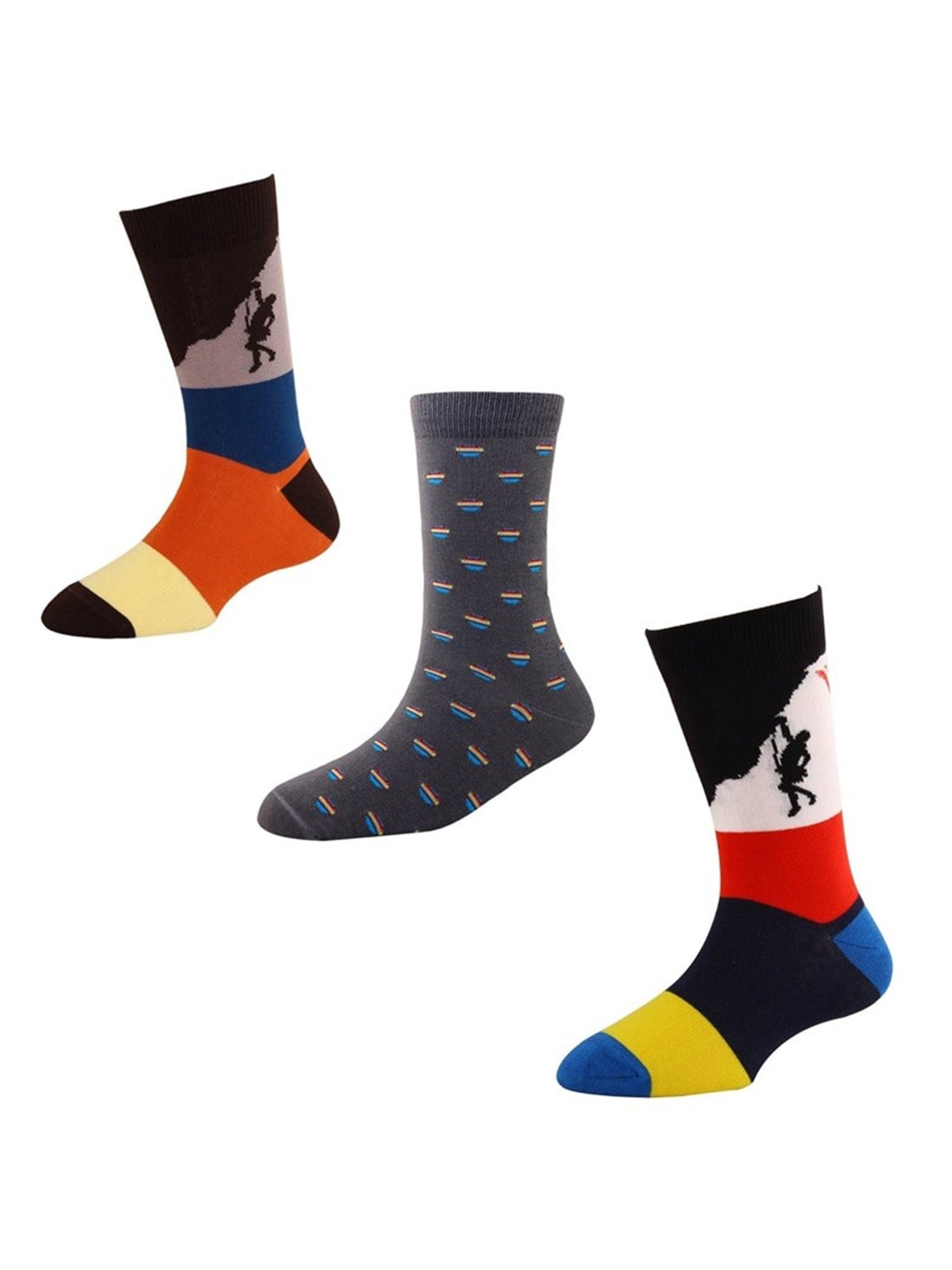 

Cotstyle Men Pack Of 3 Patterned Calf Length Crew Socks, Grey