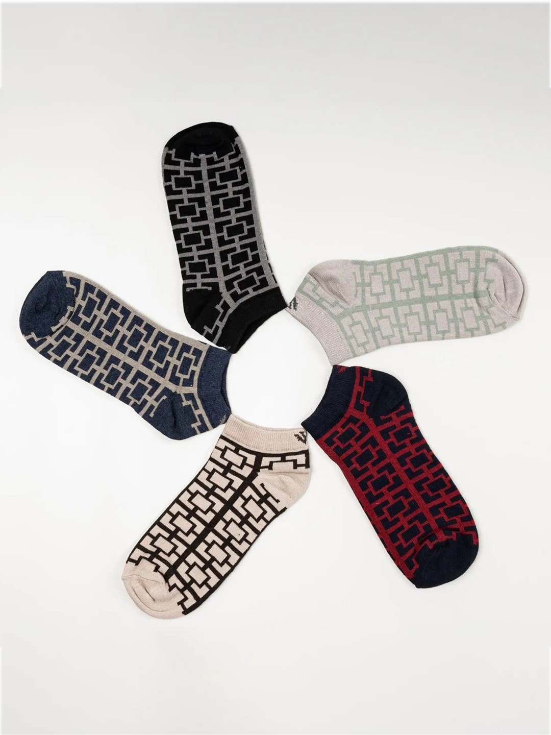 

Cotstyle Men Pack Of 5 Patterned Ankle Length Socks, Black
