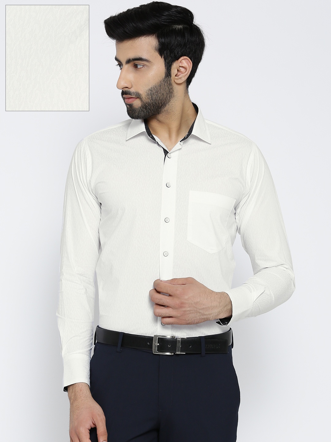 

Shaftesbury London Men White Smart Slim Fit Self-Design Formal Shirt
