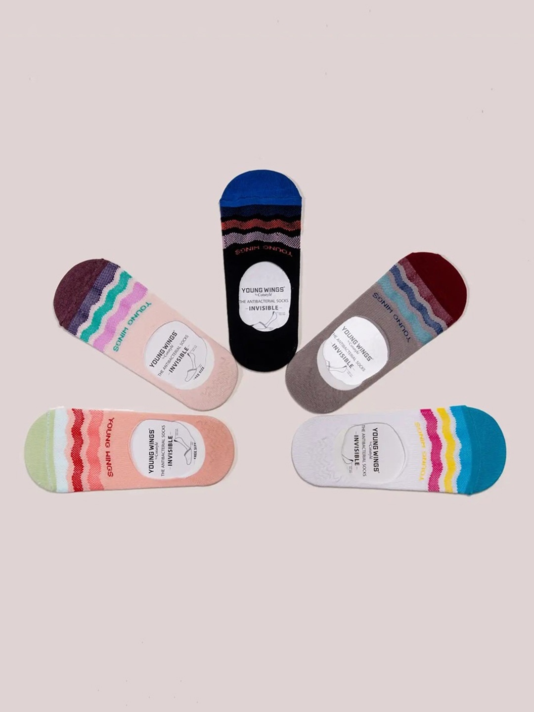 Cotstyle Men Pack Of 5 Assorted Striped Shoe Liners