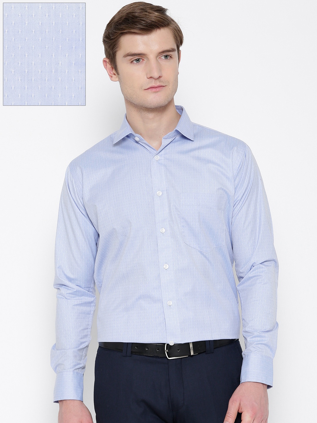 

Shaftesbury London Men Blue Smart Slim Fit Self-Design Formal Shirt